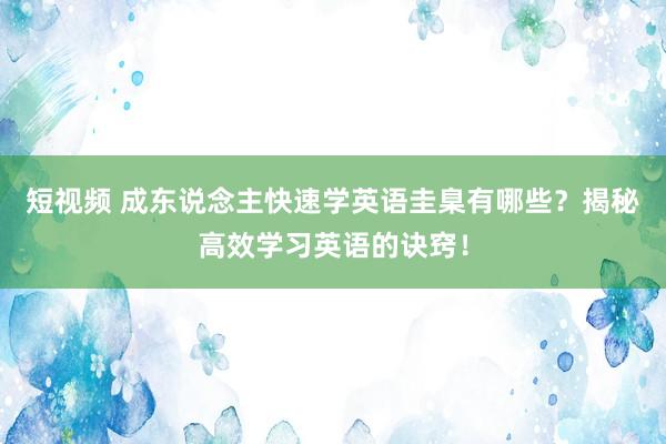 短视频 成东说念主快速学英语圭臬有哪些？揭秘高效学习英语的诀窍！