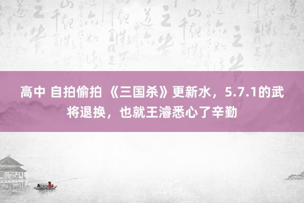 高中 自拍偷拍 《三国杀》更新水，5.7.1的武将退换，也就王濬悉心了辛勤