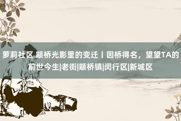 萝莉社区 颛桥光影里的变迁丨因桥得名，望望TA的前世今生|老街|颛桥镇|闵行区|新城区